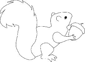 Little squirrel holding an acorn coloring page